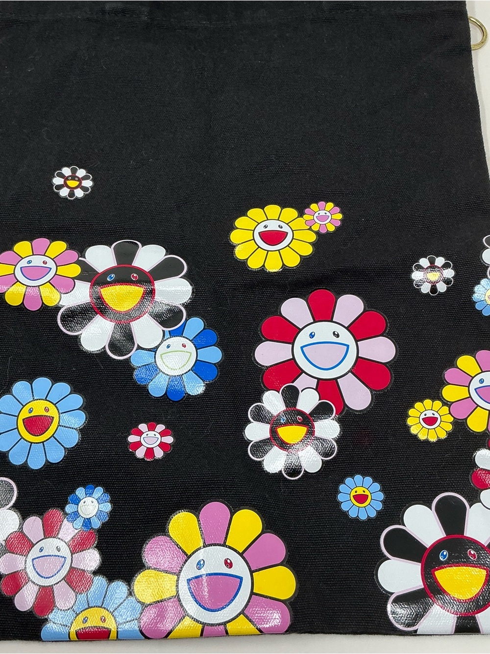 Shu Murakami Black Floral Smile Tote Bag - Colorful Flower Print - Picture 4 of 4